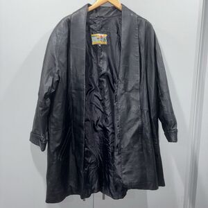 Vintage Atlantic Beach Black Leather Longline Coat Minimalist Open Front XL- XXL